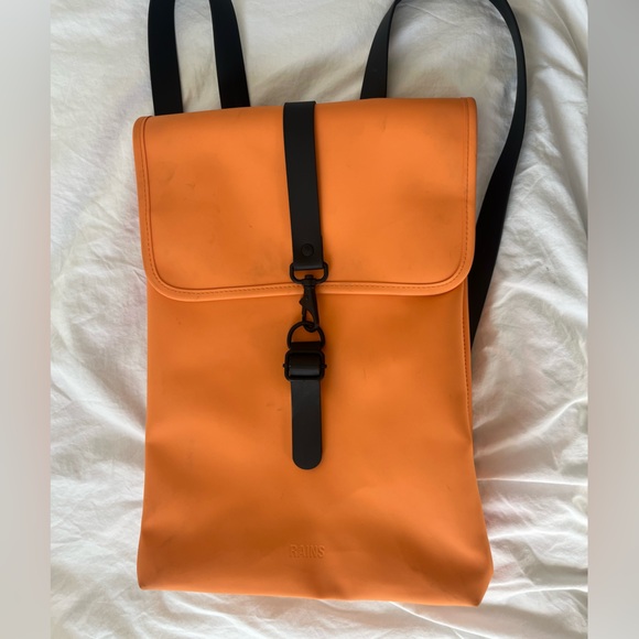 RAINS Bright Orange Backpack Mini / Rucksack waterproof minimalist rectangle main image 4